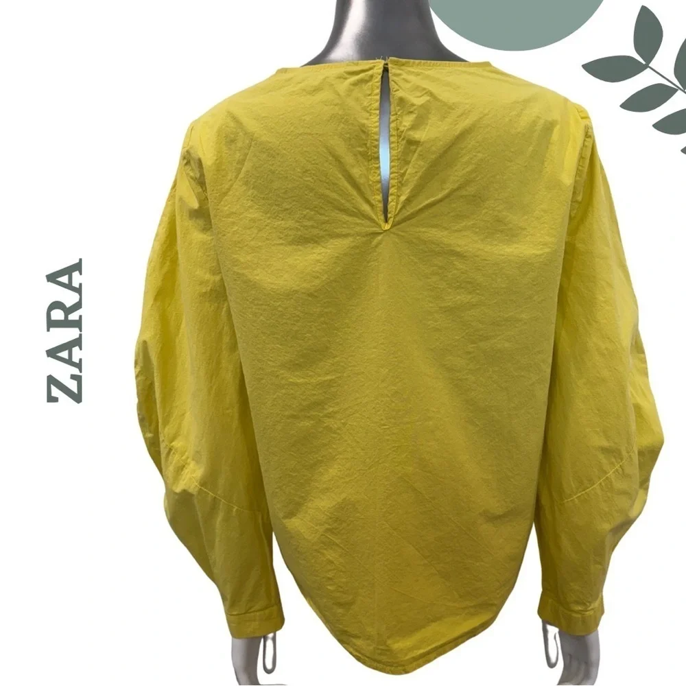 🛍️3/$40 ZARA Collection Yellow Poplin Cotton Balloon Sleeve Blouse – Size Small - Picture 5 of 7